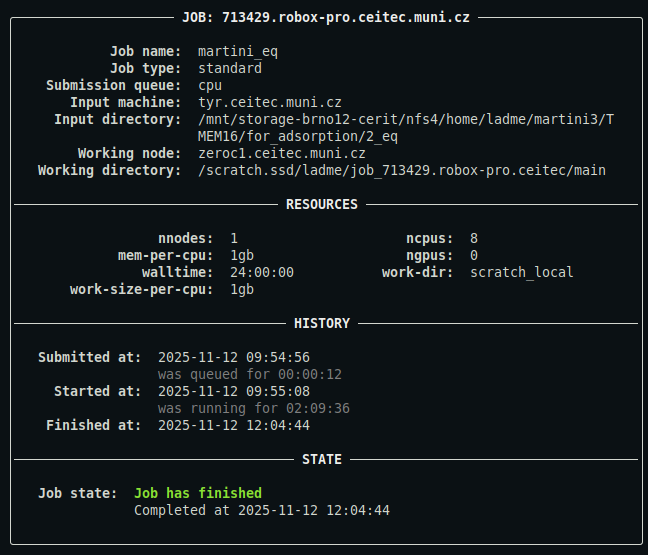 Example of qq info output