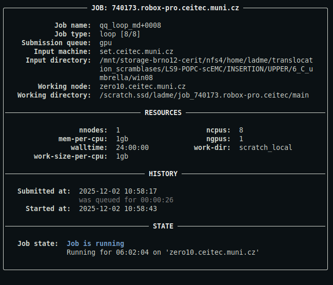 Example of qq info output